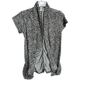 Vanity Grey & Black Leopard Print Open-Front Ruched Cardigan- NWOT L